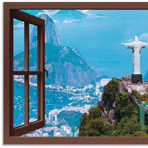 Artland Wandbild Fensterblick Rio de Janeiro mit Cristo, Gebäude (1 St), als Alubild, Leinwandbild, Wandaufkleber oder Poster in versch. Größen