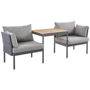 Ambia Garden Balkonset , Grau, Teak , Holz, Metall, Textil , 3-teilig , Teakholz , massiv , 217x75x66 cm , Fsc, Bsci , platzsparend verstaubar , Balkonmöbel, Balkonmöbel-Sets