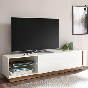 TV Lowboard in Weiß und Wildeiche Optik Klappe