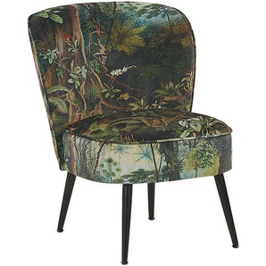 Sessel Dunkelgrün Polsterbezug Kiefernholz Sperrholz mit Dschungel-Muster ohne Armlehnen Wohnzimmer Schlafzimmer Retro Stil