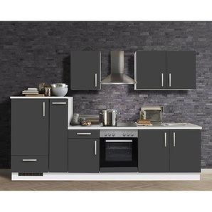Küchenzeile Premium Schiefer grau MANCHESTER-87 inklusive E-Geräte und Apothekerschrank 300cm