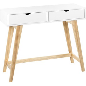 Konsolentisch Weiß mit hellem Holz MDF Holzbeine 101 x 36 x 78 cm 2 Schubladen Flur, Wohnzimmer Möbel skandinavischer Stil