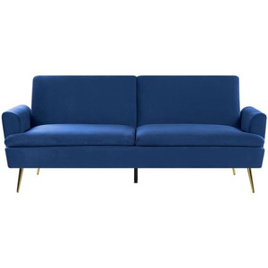 Sofa Marineblau Samtstoff 3-Sitzer Schlaffunktion Klassisch Wohnzimmer