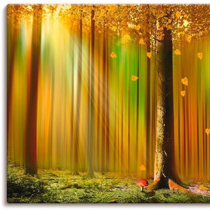 Wandbild ARTLAND Das Reh im Herbstwald Bilder Gr. B/H: 150 cm x 75 cm, Leinwandbild, goldfarben Bild Kunstdruck Poster Bilder als Leinwandbild, Wandaufkleber oder in versch. Größen