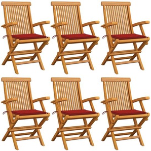 Gartenstühle mit Roten Kissen 6 Stk. Massivholz Teak