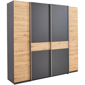 Carryhome Kleiderschrank , Graphit, Eiche Artisan , Holzwerkstoff , 10 Fächer , 215x211x60 cm , Typenauswahl, in verschiedenen Holzdekoren erhältlich, Kombination aus Dreh- und Schwebetüren , Schlafzimmer, Kleiderschränke, 4- türige Kleiderschränke