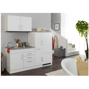 Single-Küchenzeile 190 cm in Weiß TERAMO-03 inkl. Kühlschrank B x H x T ca. 190 x 200 x 60cm