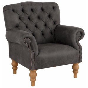 Sessel HOME AFFAIRE Lord Gr. Luxus-Microfaser Lederoptik, B/H/T: 86 cm x 93 cm x 84 cm, grau (anthrazit) Polstersessel Sessel mit echter Chesterfield-Knopfheftung und Ziernägeln
