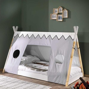 Kinderzimmerbett Zelt in Weiß Hellgrau Kieferfarben
