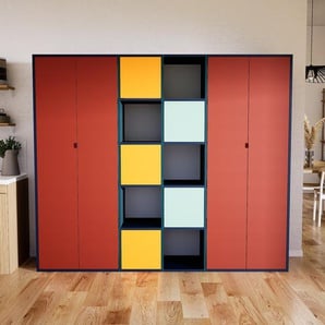 Wohnwand Terrakotta - Individuelle Designer-Regalwand: Türen in Terrakotta - Hochwertige Materialien - 228 x 195 x 47 cm, Konfigurator