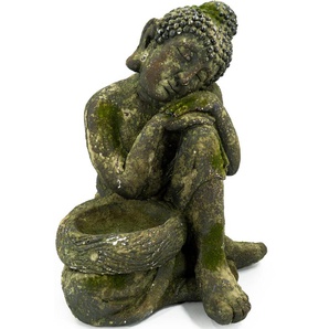 Buddhafigur NOOR LIVING Buddha, ein Bein kniend Dekofiguren Gr. B/H/T: 32 cm x 40 cm x 33 cm, grün Figuren Skulpturen
