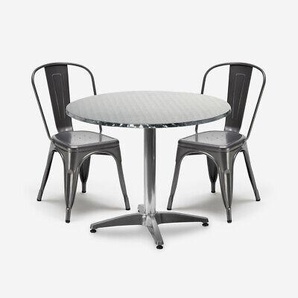 Set 2 Stühle Tolix Stahl Industriedesign Runder Tisch 70cm Factotum