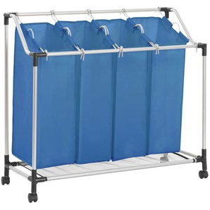 Wäschesortierer mit 4 Taschen Blau Stahl