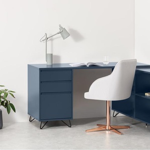 Elona Schreibtisch mit Sideboard, Schieferblau und Schwarz