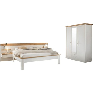 Schlafzimmer-Set HOME AFFAIRE Westminster Schlafzimmermöbel-Sets Gr. B/H: 180 cm x 200 cm, weiß Komplett Schlafzimmer beinhaltet 1 Bett, Kleiderschrank 3-türig und 2 Wandpaneele