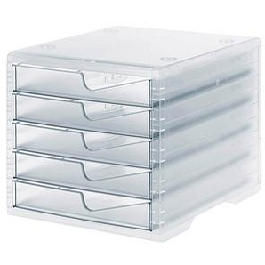 styro Schubladenbox styroswingbox light  transparent DIN C4 mit 5 Schubladen