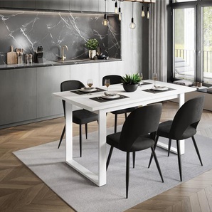 Möbelset ART-O mit 4 Stühlen Weiß Matt /Schwarz Velvet