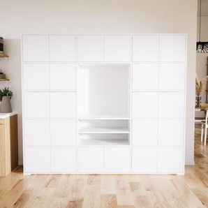 Wohnwand Weiß - Individuelle Designer-Regalwand: Türen in Weiß - Hochwertige Materialien - 226 x 196 x 47 cm, Konfigurator