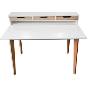 Schreibtisch ANDAS Herdis Tische Gr. B/H/T: 110 cm x 90 cm x 60 cm, 3 Schubladen, weiß (weiß, natur, natur) Schreibtische inklusive Aufsatz mit 3 Schubladen