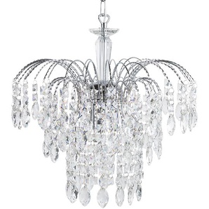Kronleuchter Silber Eisen 3-flammig mit Kristallen aus Acrylglas Wasserfalloptik Glamour Stil