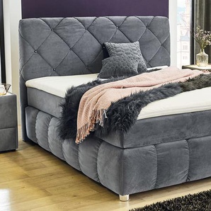 Boxspringbett Bella in grau, 1 x Matratze in medium, 1 x Matratze in fest, Liegefläche ca. 180 x 200 cm
