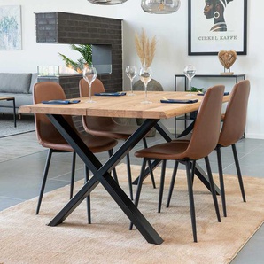 Tisch mit 4 Stühlen braunes Kunstleder Tisch 140x95 cm (fünfteilig)