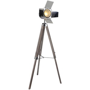 Näve Stehleuchte , Braun, Chrom , Metall , Kiefer , 100-140 cm , höhenverstellbar , Innenbeleuchtung, Stehlampen