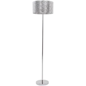 Stehlampe Silber Metall 147 cm runder Schirm Marokkanisches Design langes Kabel mit Schalter Boho Stil