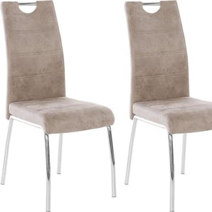 Stuhl HELA Susi Stühle Gr. B/H/T: 44 cm x 98 cm x 61 cm, 2 St., Polyester, Metall, beige (vintage beige, silberfarben) 4-Fuß-Stuhl Esszimmerstuhl Esszimmerstühle Stühle 2 oder 4 Stück