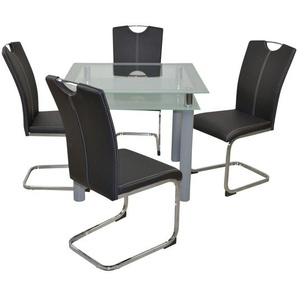 Tischgruppe 8991-8617, 5-teilig, Alufarben / Chrom / Schwarz, 1 Tisch & 4 Stühle