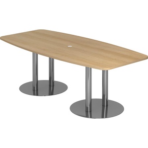 bümö® Konferenztisch KT22-Serie für 8 Personen, Tischplatte 220 x 103 cm in Eiche, Gestell mit Chromsäulen