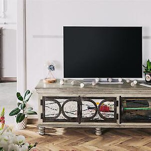 Tv Board Lowboard 150 Cm Romantisch Fernsehtisch Schrank Holz Massiv Grau Weiß