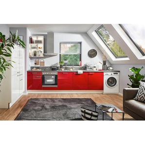 Pino Eckküche , Rot, Weiß , Metall , 275x190 cm , in den Filialen seitenverkehrt erhältlich , Küchen, Eckküchen