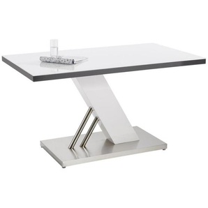 Carryhome Esstisch , Grau, Weiß, Edelstahl, Weiß Hochglanz , Metall, Glas , rechteckig , eckig, Säule, Bodenplatte , 80x76 cm , Esszimmer, Tische, Esstische, Glastische