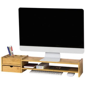 BBF01-N Monitorerhöhung Monitorständer Bildschirmständer Schreibtischaufsatz mit 2 Stufen und 2 seitlichen Aufbewahrungsboxen Bambus BHT ca.: 70x13x19cm