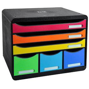 Exacompta Schubladenbox STORE-BOX  rot, orange, gelb, grün, hellblau, violett DIN A4+ quer mit 6 Schubladen