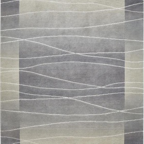 Wollteppich LUXOR LIVING Lineo Teppiche Gr. B/L: 70 cm x 140 cm, 14 mm, 1 St., silberfarben Esszimmerteppiche Nepalteppich, reine Wolle, handgeknüpft, mit Bordüre