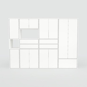 Schrankwand Weiß - Moderne Wohnwand: Schubladen in Weiß & Türen in Weiß - Hochwertige Materialien - 264 x 195 x 47 cm, Konfigurator