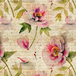 living walls Fototapete The Wall, glatt, floral, geblümt, natürlich, Fototapete Vintage Tapete Blume Beige Grün Rosa