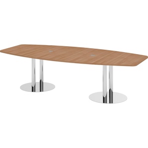 bümö® Konferenztisch KT28-Serie für 10 Personen, Tischplatte 280 x 130 cm in Nussbaum, Gestell mit Chromsäulen