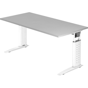 bümö® Schreibtisch U-Serie höhenverstellbar, Tischplatte 160 x 80 cm in grau, Gestell in weiß