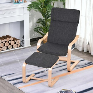 HOMCOM Relaxsessel mit Fußhocker, Ruhesessel mit Armlehne, Relaxstuhl, Leinenbezug Holzgestell Grau 65 x 69 x 98 cm