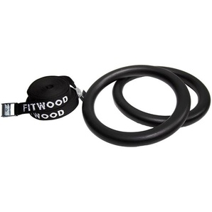 Turnringe ULPU Gym Rings, aus Holz in schwarz mit schwarzen Riemen, von FitWood