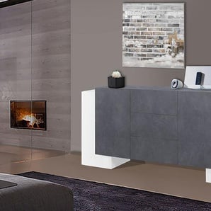 Dmora Modernes Sideboard mit 2 Türen und 3 Schubladen, Made in Italy, Küchen-Sideboard, Wohnzimmer-Design-Buffet, 210x45h85 cm, Farbe Weiß glänzend und Aschgrau