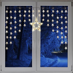 Beleuchteter Weihnacht Sternenvorhang Lichterkette Fensterdeko 90 LED warm weiß mit Saugnäpfe Einfach zu montieren Breite 135 cm, Höhe 95 cm, Zuleitung 5 m