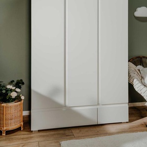 Kleiderschrank in weiß mit 3 Türen, 2 Schubkästen, 2 Kleiderstangen und 5 Einlegeböden, Maße: B/H/T ca. 120/191/55 cm