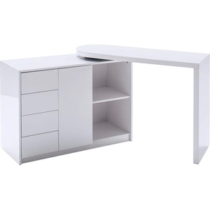 MCA furniture Schreibtisch Matt, Weiß Hochglanz mit Regalschrank, Tischplatte Schwenkbar B/H/T: 108 cm x 77 42 weiß Schreibtische Bürotische und Büromöbel