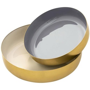 Deko Schale 2er Set rund ø 22/18 cm Knabberschale Glam hochwertig Metall gold und innen Emaille weiß - grau
