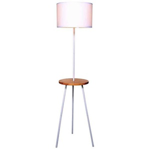 Stehlampe mit Tisch in Weiß Holz Naturfarben