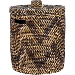 Korb aus Rattan Natur 30 cm hoch Zick-Zack-Muster Aufbewahrung mit Deckel Boho Rustikales Dekor